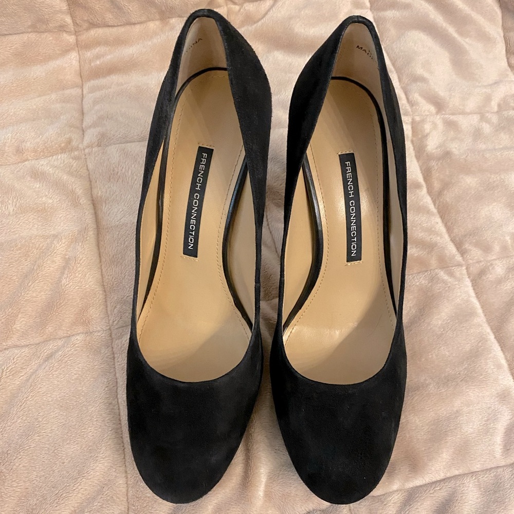 French connection black suede high heels